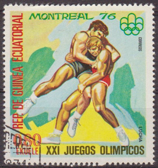 z vendido Guinea Ecuatorial 1975 Sello * Juegos Olimpicos 04 Lucha Grecoromana 0,80ek Guinée Equatoriale Preobliteré Matasello de favor Preobliterado 